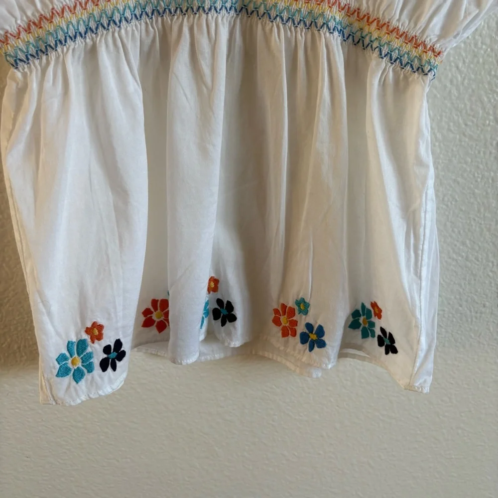 Gymboree White Cotton Top embroidered 4 girl floral tropical conch waist